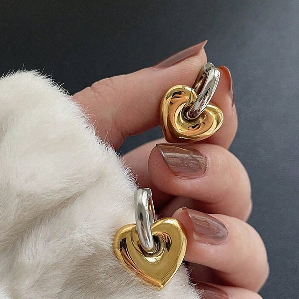 Gold Two-Tone Elegant Women's Gold Plated Stainless Steel heart earrings